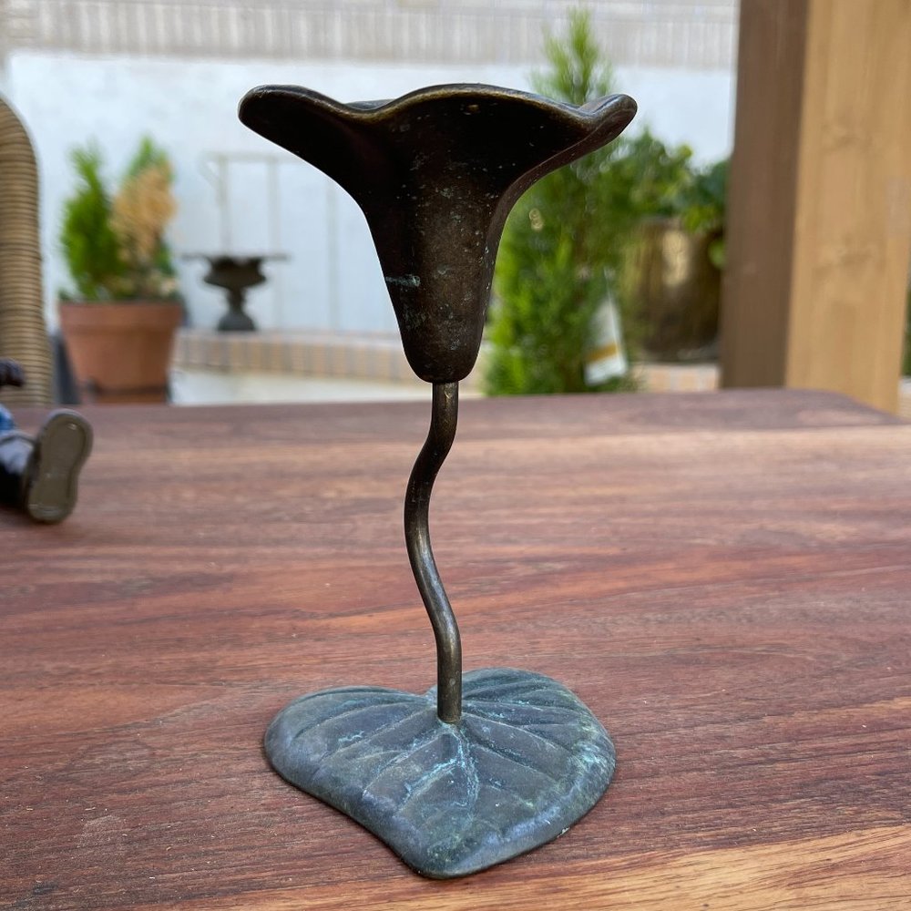 Vintage Arts and Crafts Style Bronze Leaf Candle Holder